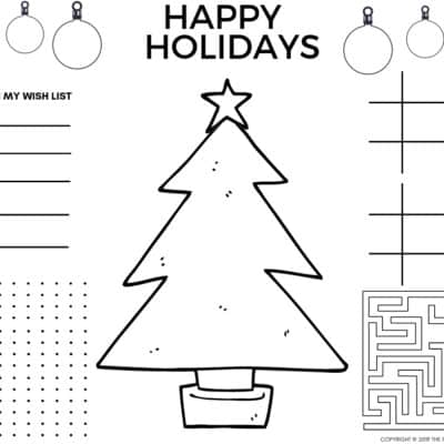 Cute Christmas Placemats and Printable Christmas Coloring Pages PDF to keep kids busy over the holidays.