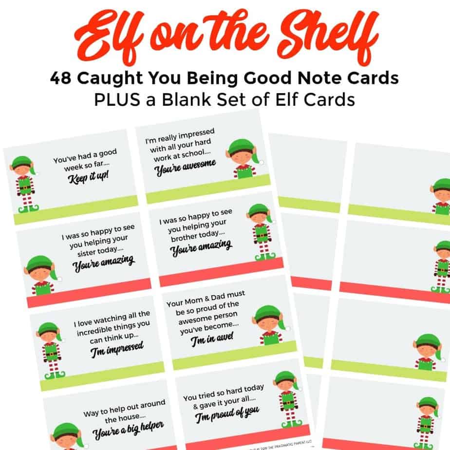 48 Elf on the Shelf "Caught You Being Good" Note Cards reinforce positive behavior, boost your child's confidence, & point out kid's acts of kindness.