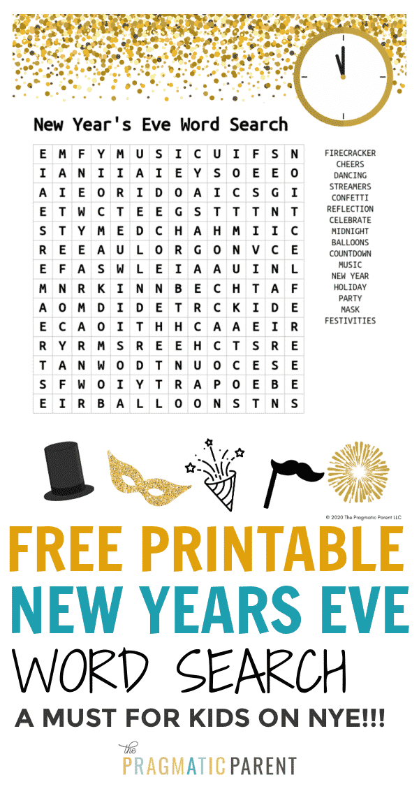 (Free Printable) New Years Kid's Activity Word Search 