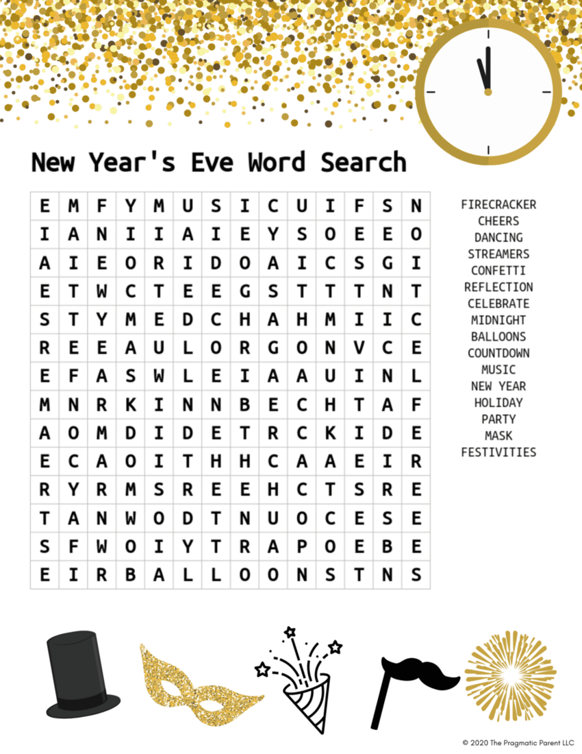 (Free Printable) New Years Kid's Activity Word Search 