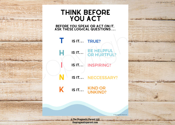 Self-Regulation Think Before You Act Poster