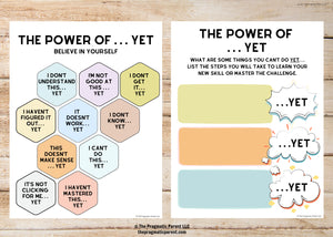 The Power of Yet Growth Mindset Poster and Growth Mindset Worksheet